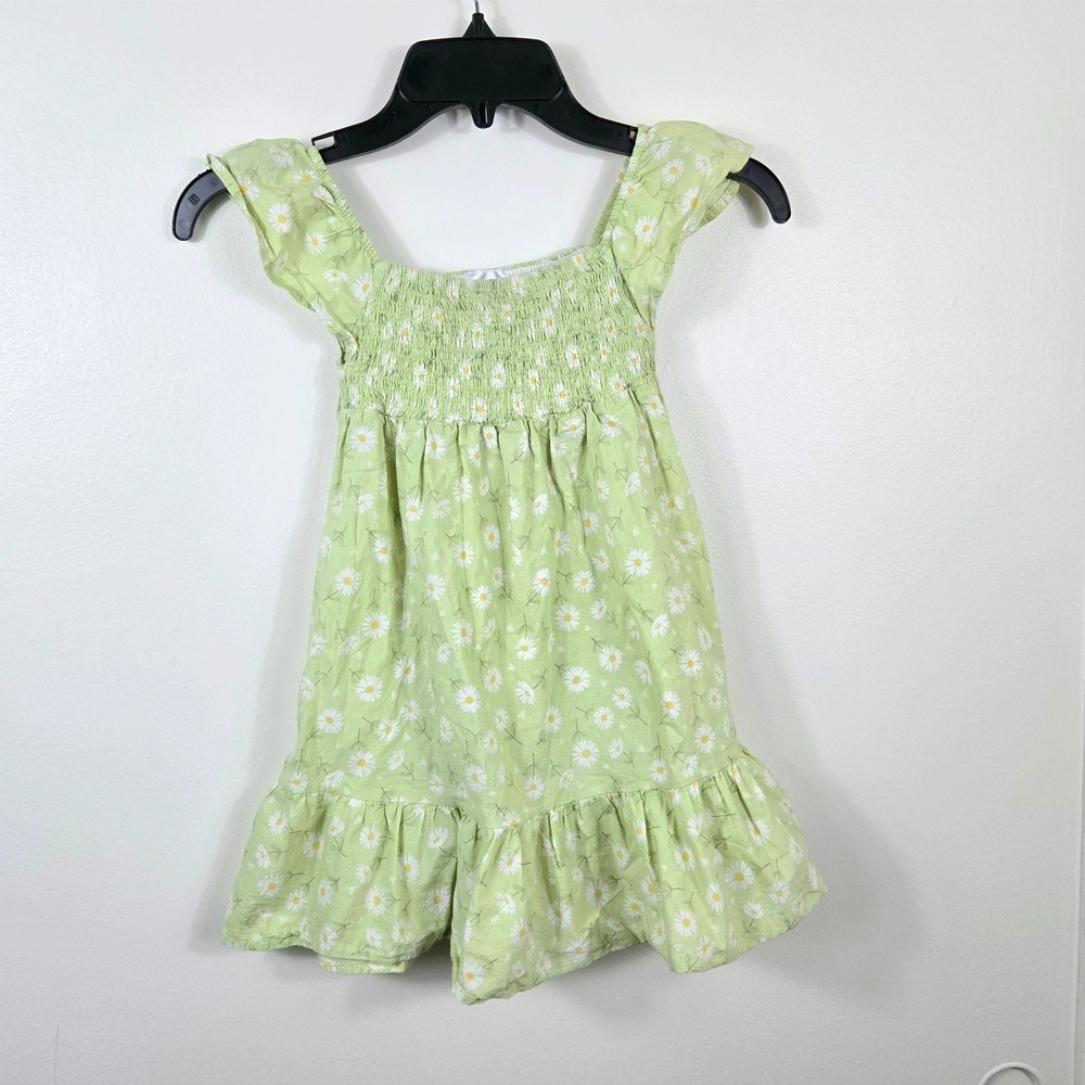 Lily & Dan Girls Light Green White‎ Ditsy Daisy Flutter Sleeve Smocked Dress XS